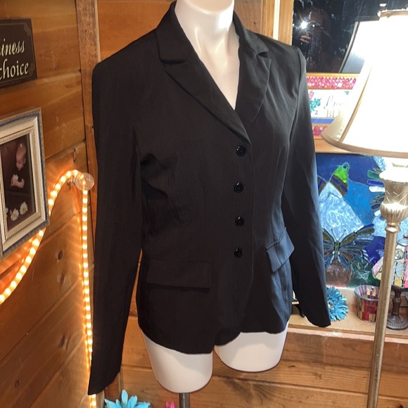 Black suit jacket w blue pin striping - Picture 2 of 7
